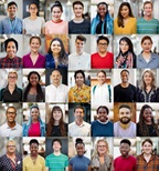 A headshot collage of young people
