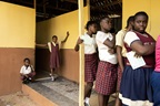 Girls lining up to get vaccinated against COVID-19 in Nigerai