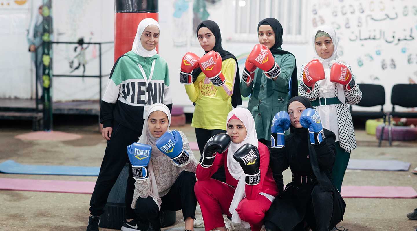 Young women in boxing gloves in East Jerusalem