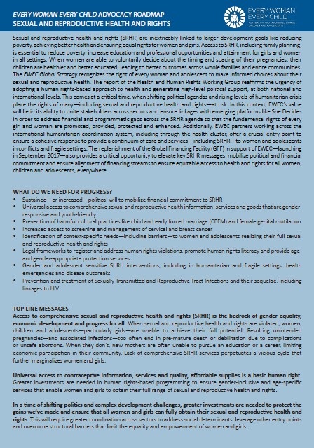 Sexual and Reproductive Health and Rights: Every Woman Every Child, advocacy road map
