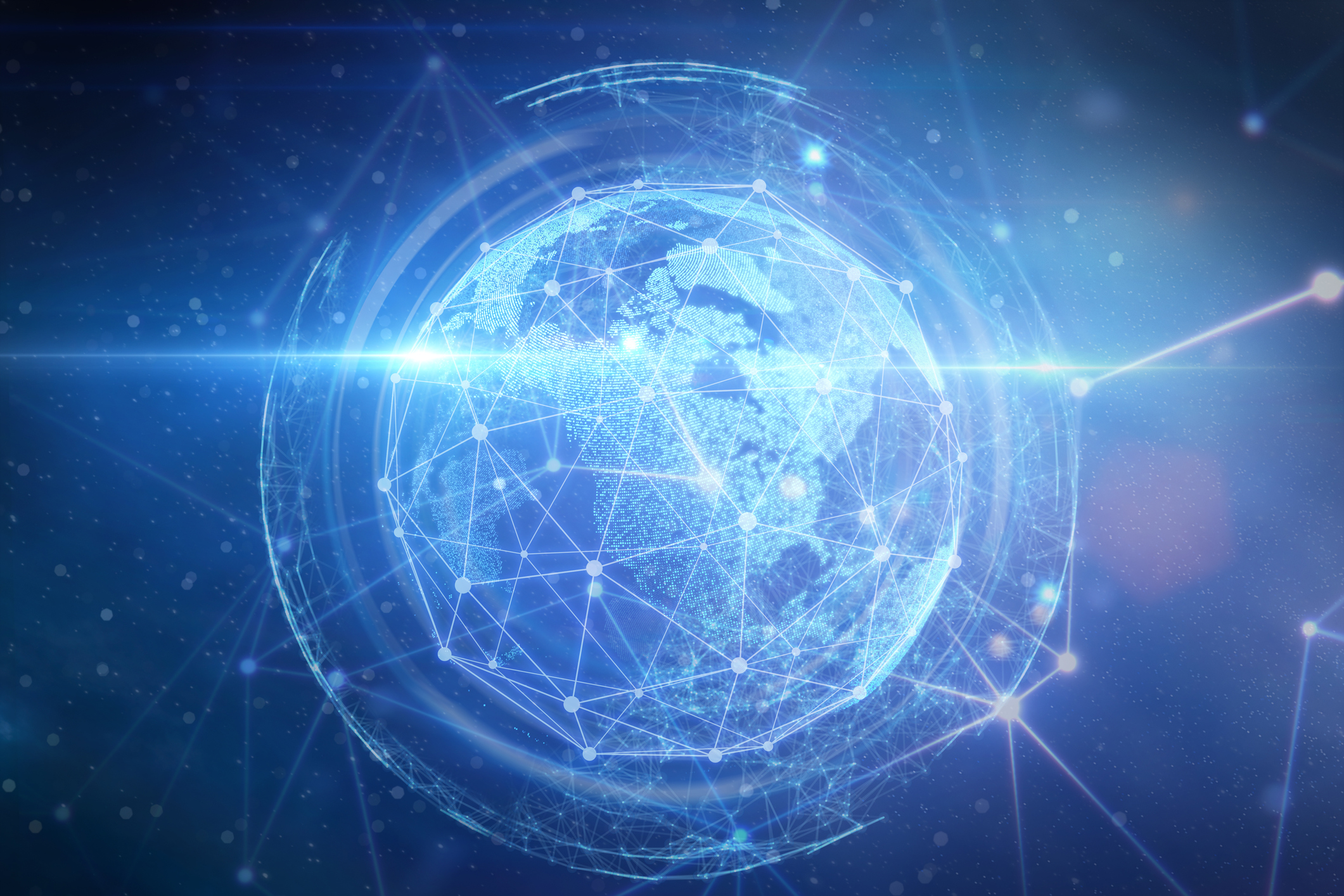 Dotted planet earth and network communications with technology circle element