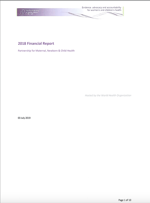 PMNCH - 2018 Financial Report