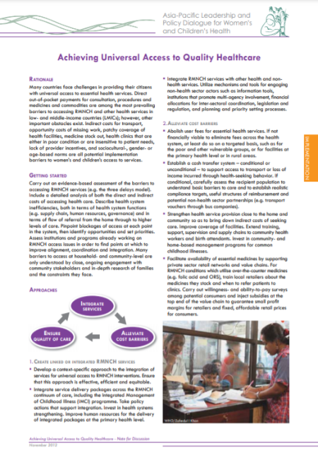 Achieving universal access to quality healthcare