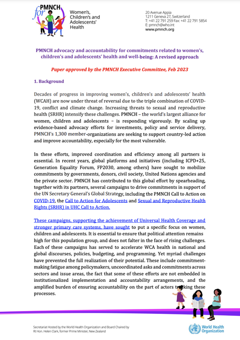 PMNCH Advocacy and Accountability for Commitments related to Women’s, Children’s and Adolescents’ Health and Well-Being
