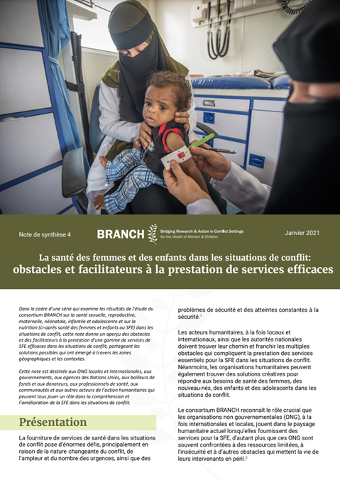 La santé des femmes et des enfants dans les situations de conflit: Obstacles et facilitateurs à la prestation de services efficaces