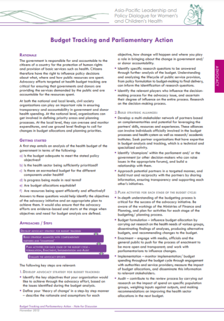Budget tracking and parliamentary action