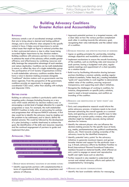 Building advocacy coalitions for greater action and accountability