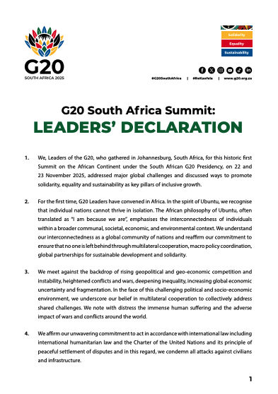 G20 South Africa Summit: Leaders’ Declaration