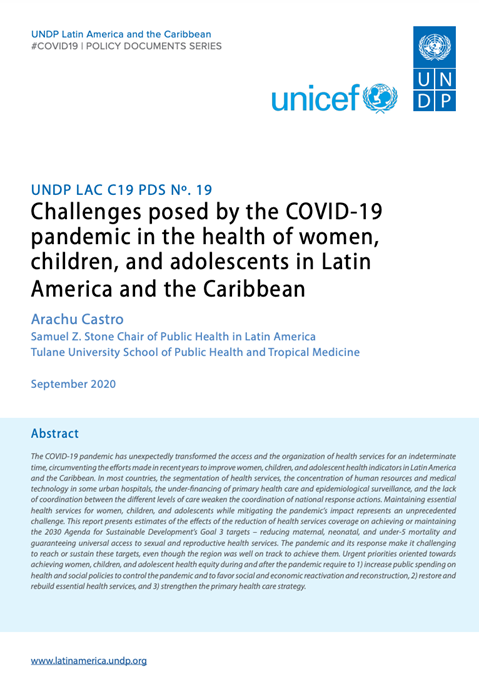 Challenges posed by the COVID-19 pandemic in the health of women, children, and adolescents in Latin America and the Caribbean
