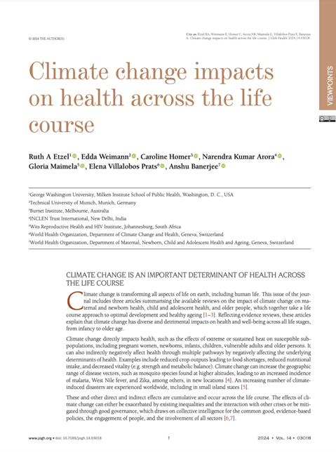 Climate change impacts on health across the life course