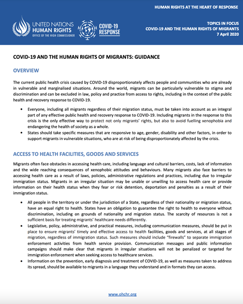 COVID-19 and the human rights of migrants: guidance