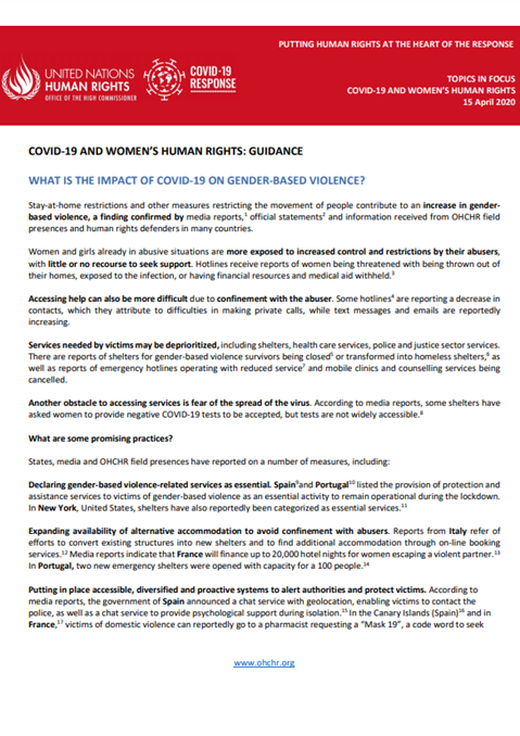 COVID-19 and women's human rights: guidance