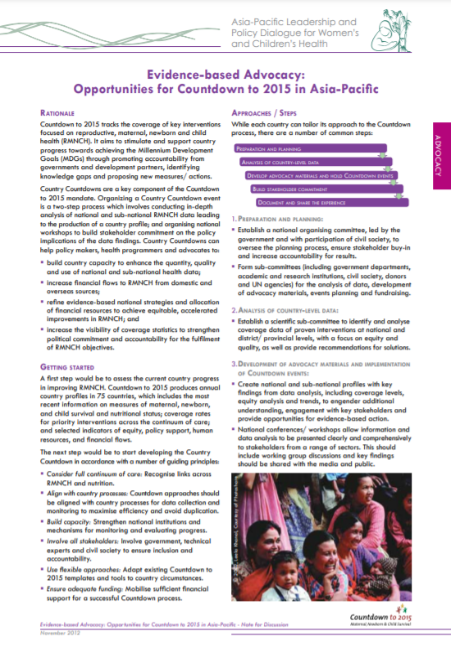 Evidence-based advocacy: Opportunities for Countdown to 2015 in Asia-Pacific