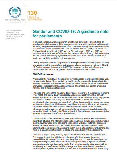 Gender and COVID-19: A guidance note for parliaments