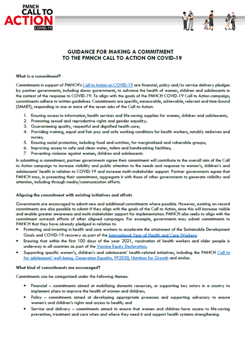 Guidance for making commitment to the PMNCH Call to Action on COVID-19