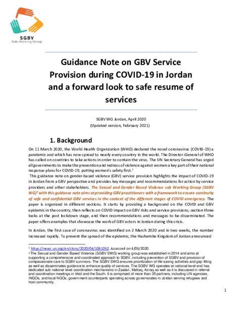 GBV SWG Guidance Note on GBV Service provision during COVID-19 - Updated version 2021
