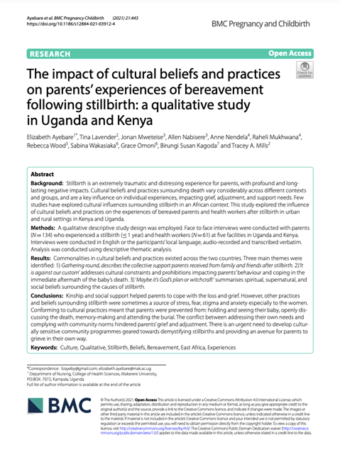 The impact of cultural beliefs and practices on parents’ experiences of bereavement following stillbirth: a qualitative study in Uganda and Kenya