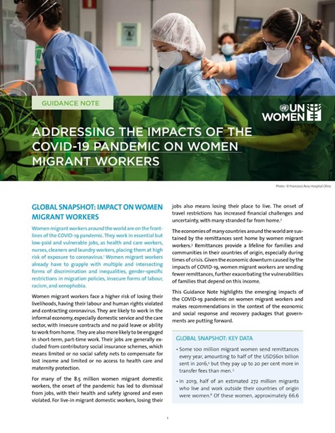 Addressing the Impacts of the COVID-19 pandemic on women migrant workers