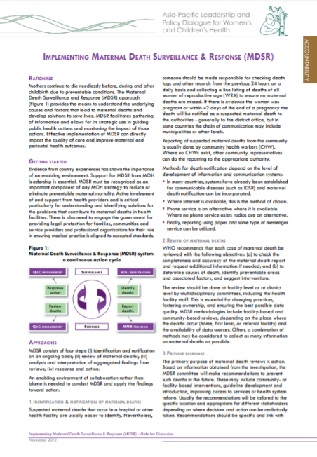 Implementing maternal death surveillance & response (MDSR)