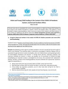 Infant and young child feeding in the context of the COVID-19 pandemic Eastern, Central and Southern Africa