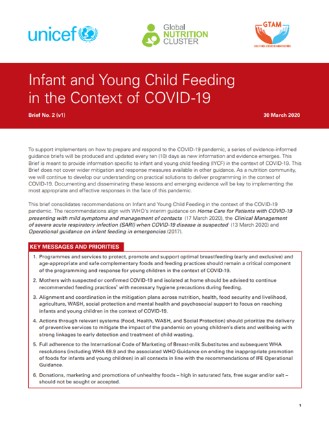 Infant and Young Child Feeding in the Context of COVID-19