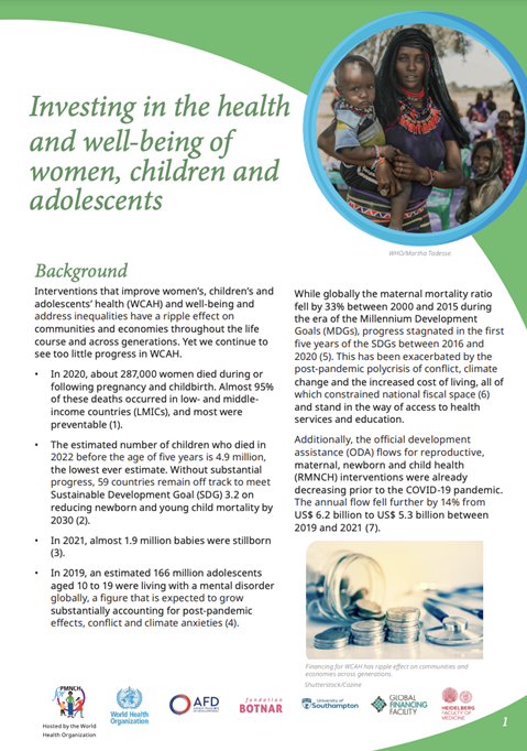 Investing in the health and well-being of women, children and adolescents