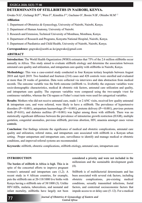 Determinants of stillbirth in Nairobi, Kenya
