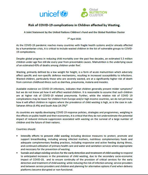 Joint statement on COVID 19 and Wasting