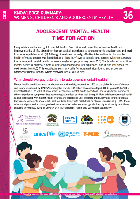 Adolescent mental health: Time for action - PMNCH Knowledge Summary #36