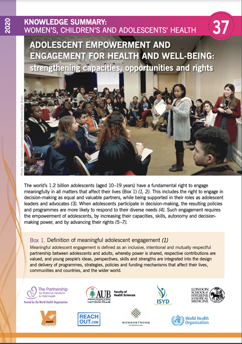 Adolescent empowerment and engagement for Health and well-being: Strengthening capacities, opportunities and rights - PMNCH Knowledge Summary #37