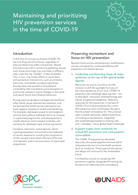 Maintaining and prioritizing HIV prevention services in the time of COVID-19