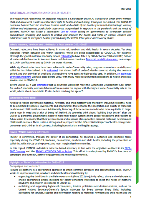 PMNCH maternal, newborn and child health brief