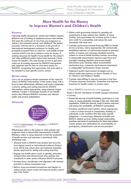 More health for the money to improve women’s and children’s health