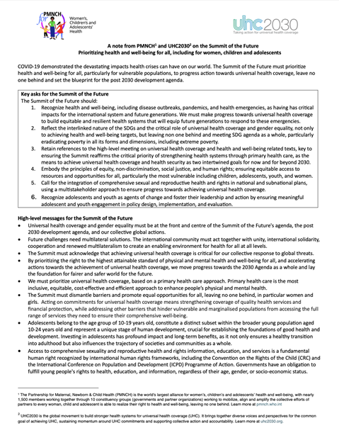 A note from PMNCH and UHC2030 on the Summit of the Future