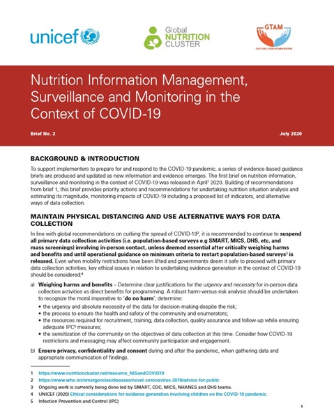 Nutrition information management, surveillance and monitoring in the context of COVID-19: Brief no. 3