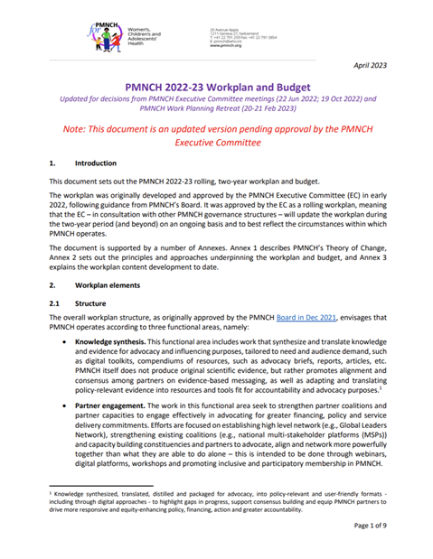 PMNCH 2022-23 Workplan and Budget