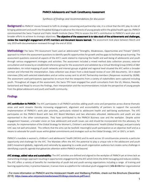 PMNCH Adolescents and Youth Constituency Assessment (summary)
