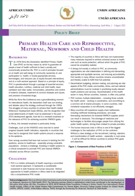 Primary health care and reproductive, maternal, newborn and child health