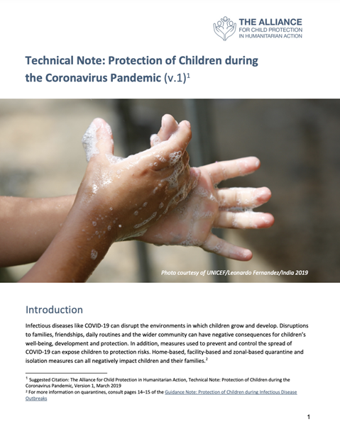 Protection of children during the Coronavirus Disease (COVID-19) Pandemic: Technical Note