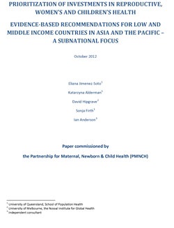 Prioritization of investments in reproductive, women’s and children’s health