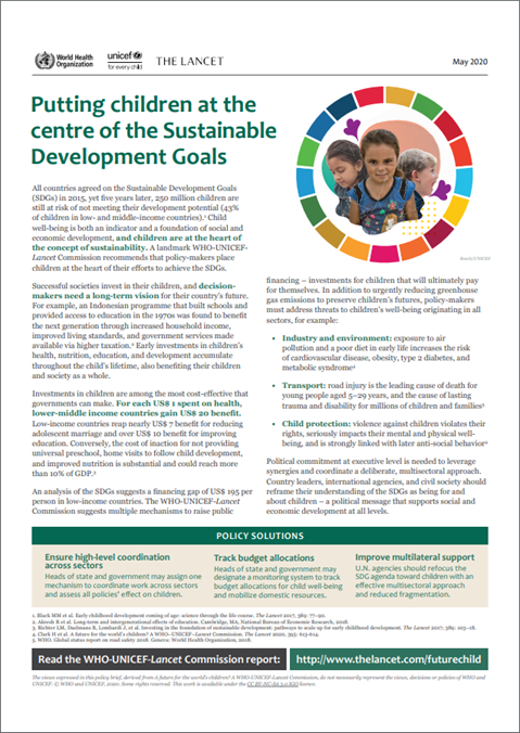 WHO & partners Putting children at the centre of the SDG's