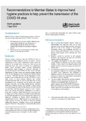 Recommendations to Member States to improve hand hygiene practices to help prevent the transmission of the COVID-19 virus