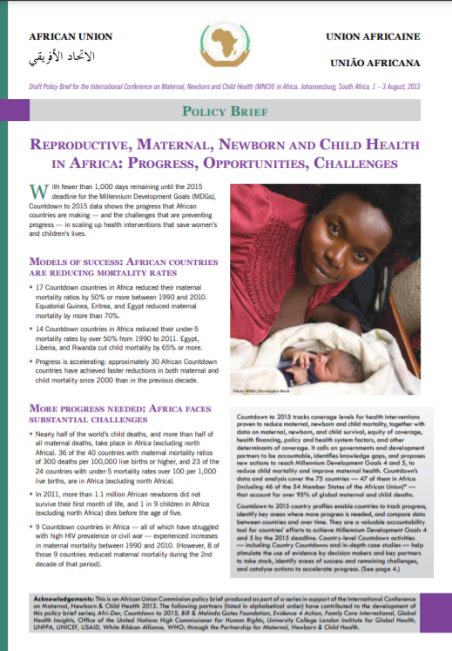 Reproductive, maternal, newborn and child health in Africa: progress, opportunities, challenges