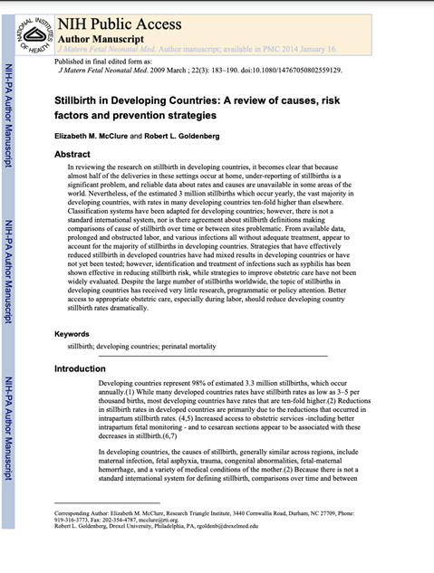 Stillbirth in developing countries: a review of the literature