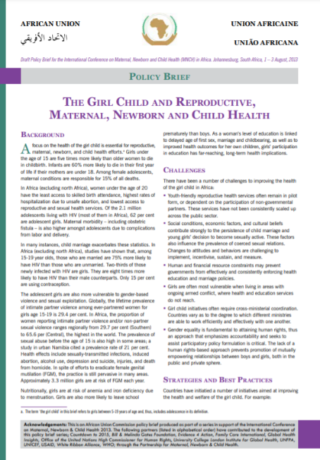 The girl child and reproductive, maternal, newborn and child health
