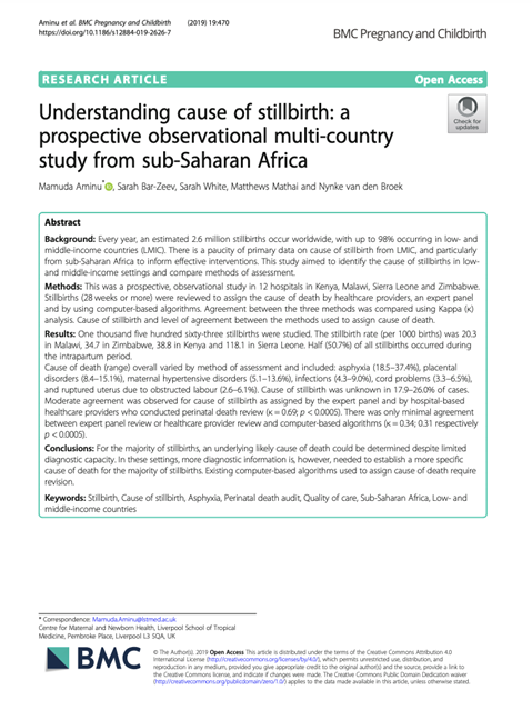 Understanding cause of stillbirth: a prospective observational multi-country study from sub-Saharan Africa