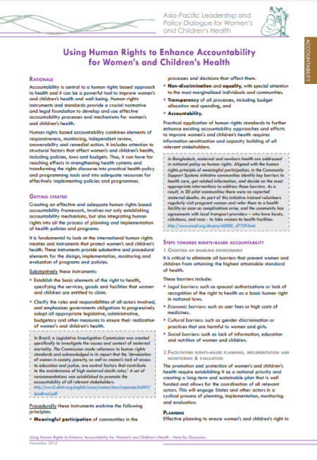 Using Human Rights to Enhance Accountability for Women’s and Children’s Health